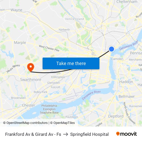 Frankford Av & Girard Av - Fs to Springfield Hospital map
