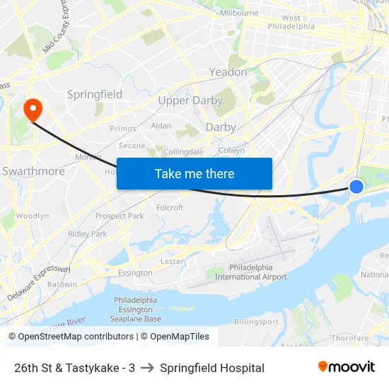 26th St & Tastykake - 3 to Springfield Hospital map