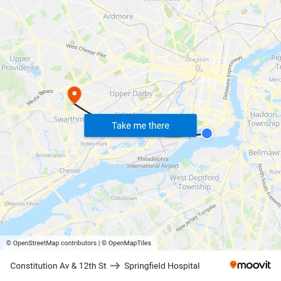 Constitution Av & 12th St to Springfield Hospital map