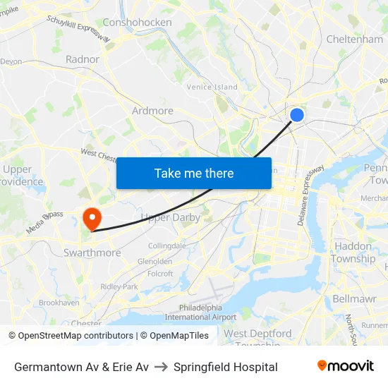 Germantown Av & Erie Av to Springfield Hospital map