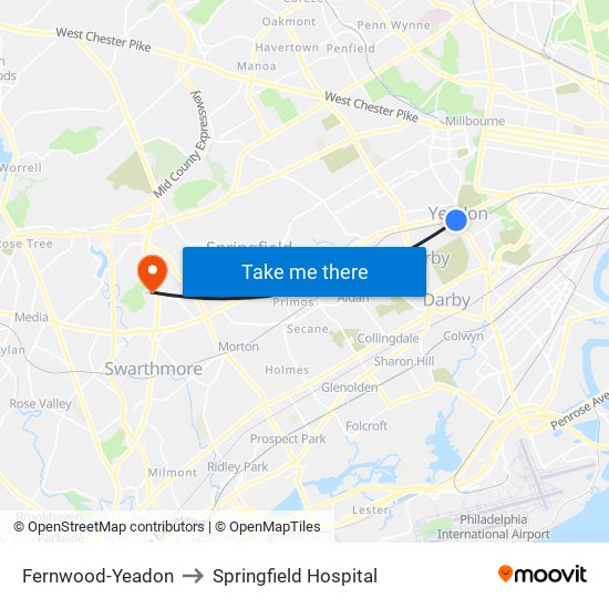 Fernwood-Yeadon to Springfield Hospital map