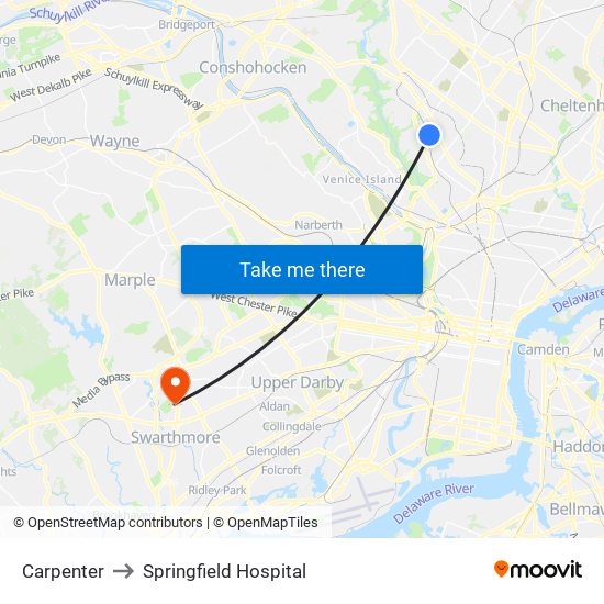 Carpenter to Springfield Hospital map