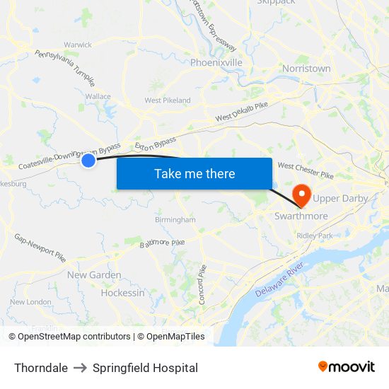 Thorndale to Springfield Hospital map