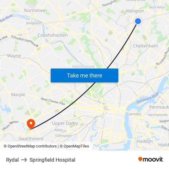Rydal to Springfield Hospital map