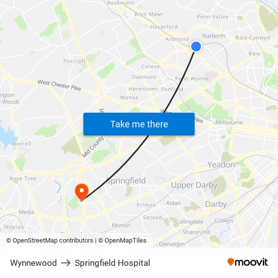 Wynnewood to Springfield Hospital map