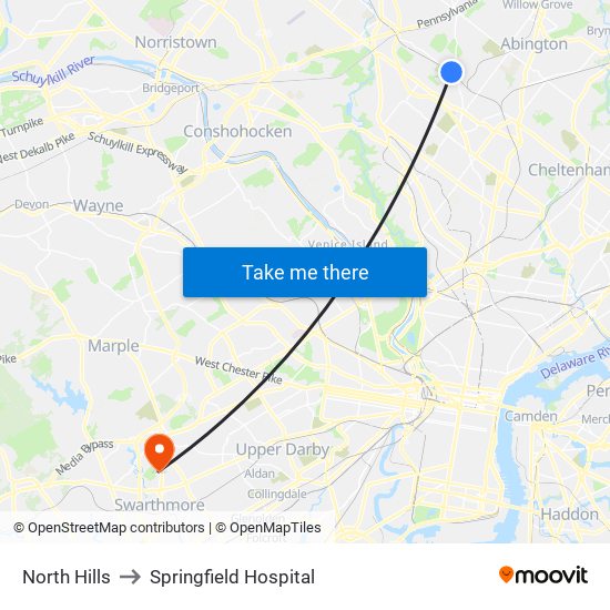 North Hills to Springfield Hospital map