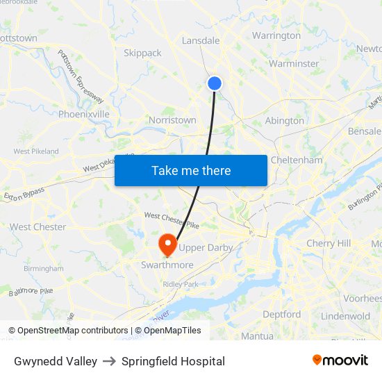 Gwynedd Valley to Springfield Hospital map