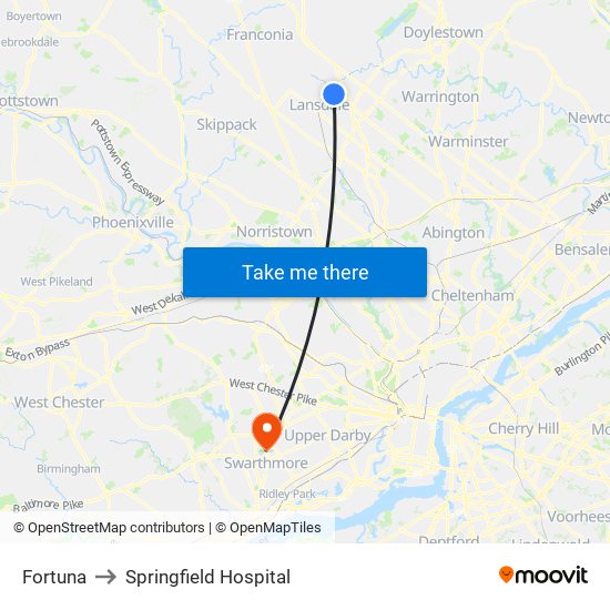 Fortuna to Springfield Hospital map