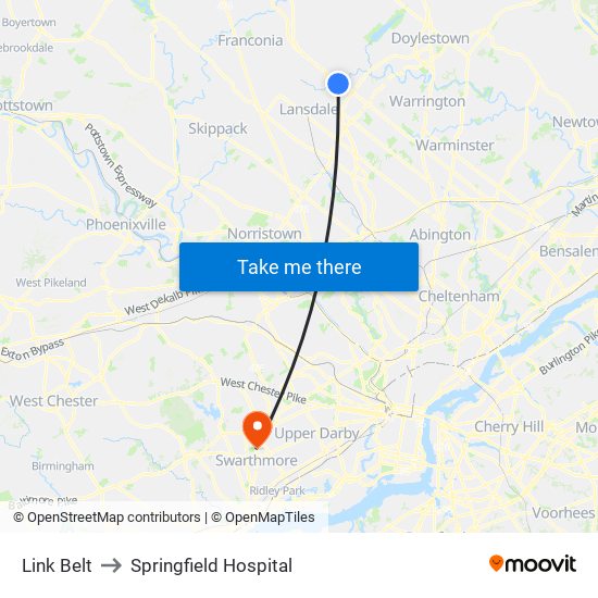 Link Belt to Springfield Hospital map