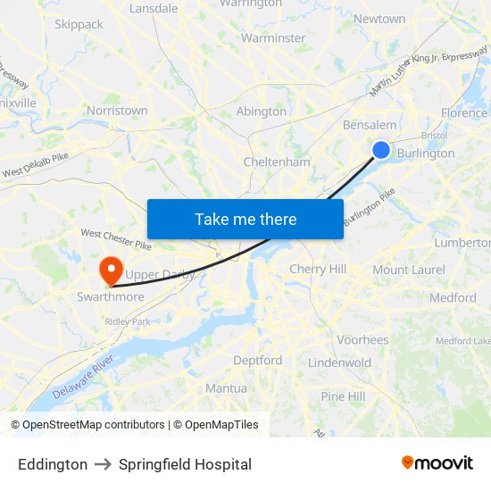 Eddington to Springfield Hospital map