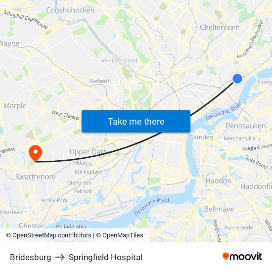 Bridesburg to Springfield Hospital map