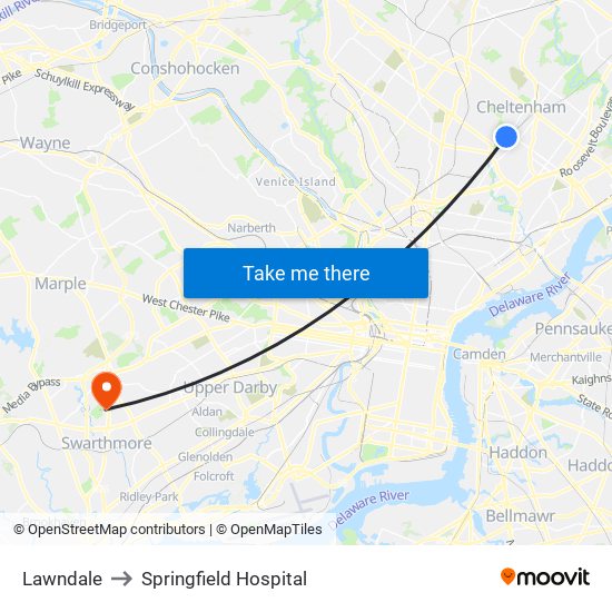 Lawndale to Springfield Hospital map