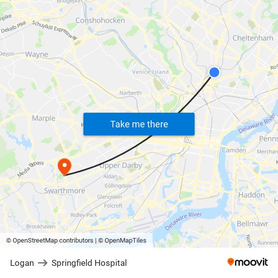 Logan to Springfield Hospital map
