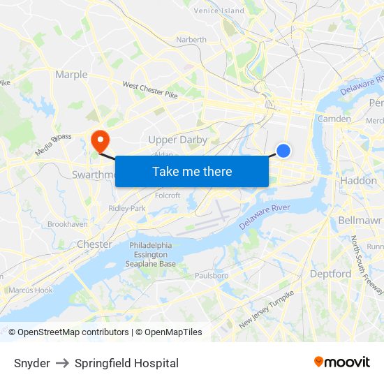 Snyder to Springfield Hospital map