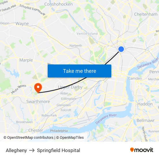 Allegheny to Springfield Hospital map