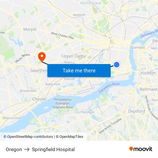 Oregon to Springfield Hospital map