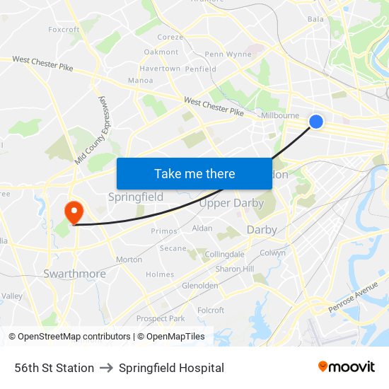 56th St Station to Springfield Hospital map