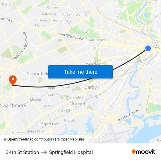 34th St Station to Springfield Hospital map