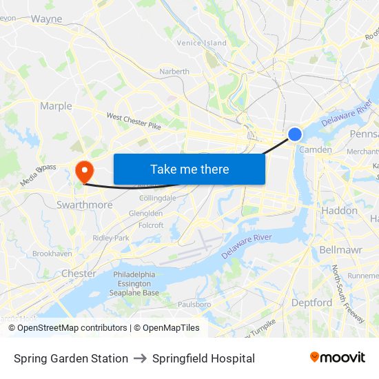 Spring Garden Station to Springfield Hospital map