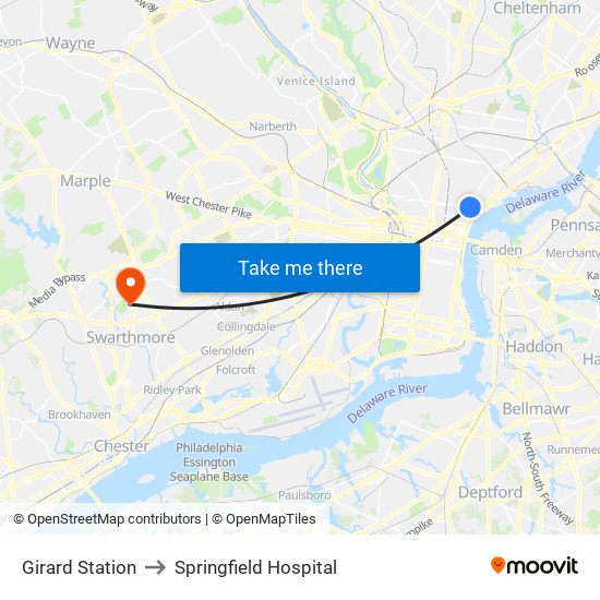 Girard Station to Springfield Hospital map