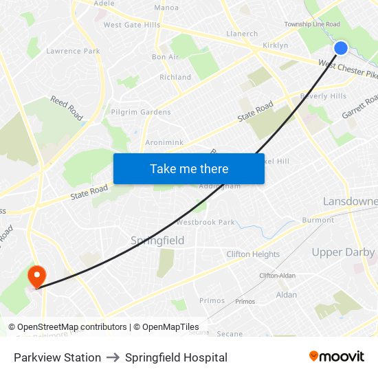 Parkview Station to Springfield Hospital map