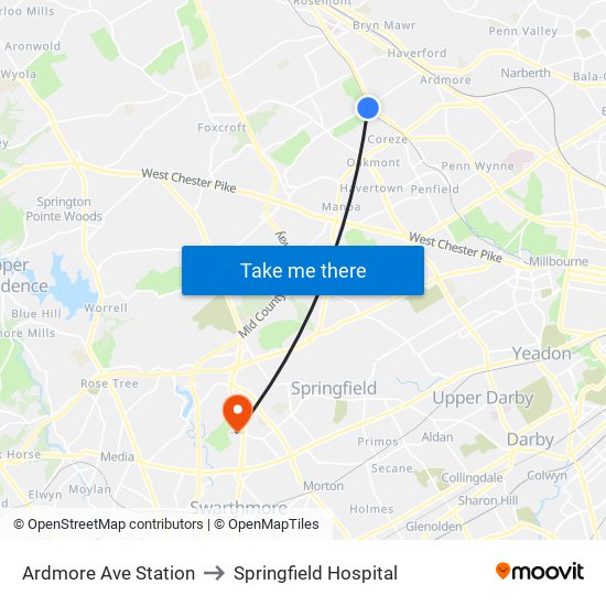 Ardmore Ave Station to Springfield Hospital map