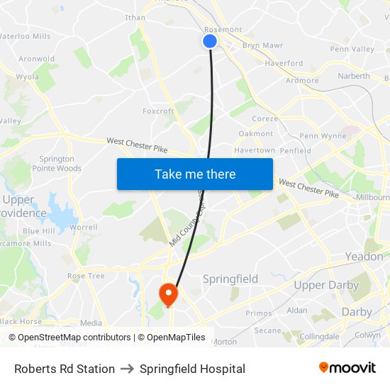 Roberts Rd Station to Springfield Hospital map