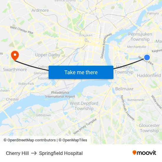Cherry Hill to Springfield Hospital map