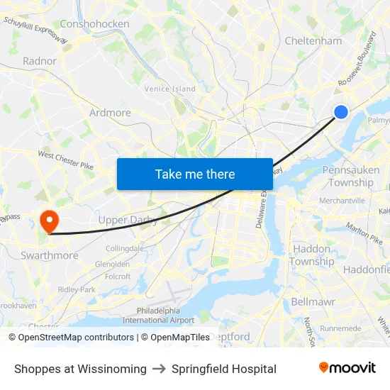 Shoppes at Wissinoming to Springfield Hospital map