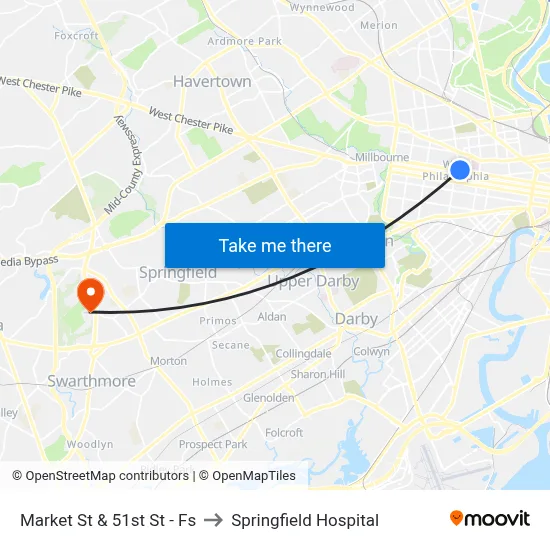 Market St & 51st St - Fs to Springfield Hospital map