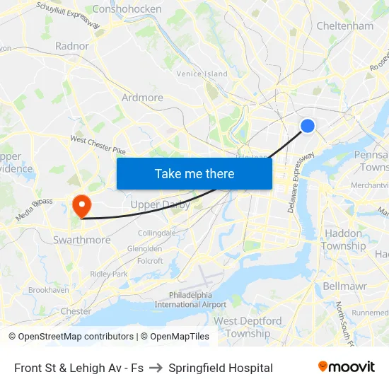 Front St & Lehigh Av - Fs to Springfield Hospital map