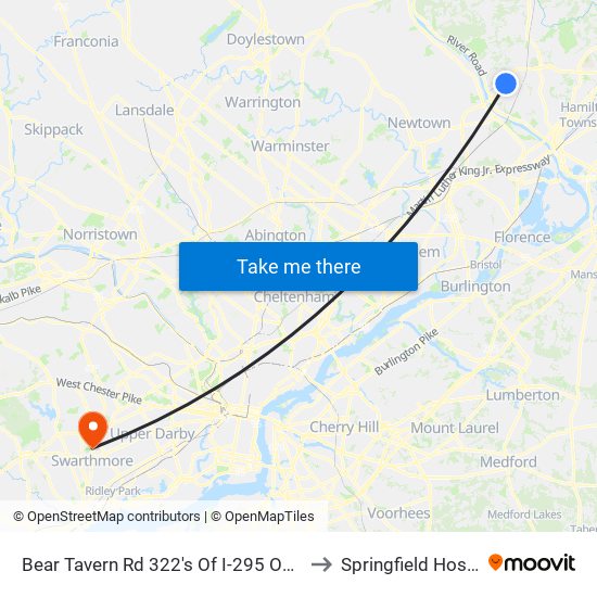 Bear Tavern Rd 322's Of I-295 Overpass to Springfield Hospital map