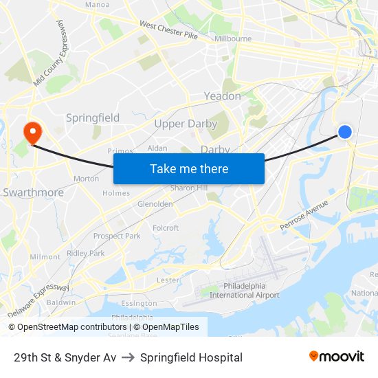 29th St & Snyder Av to Springfield Hospital map