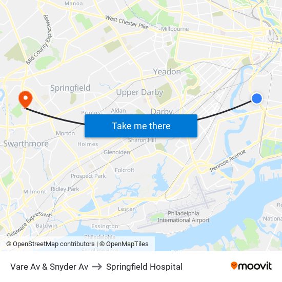 Vare Av & Snyder Av to Springfield Hospital map