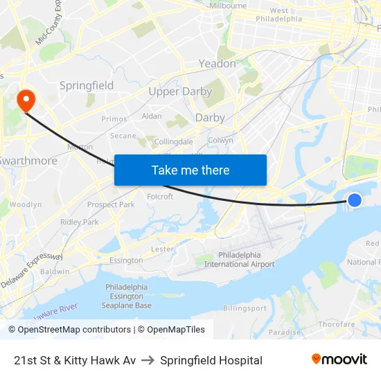 21st St & Kitty Hawk Av to Springfield Hospital map