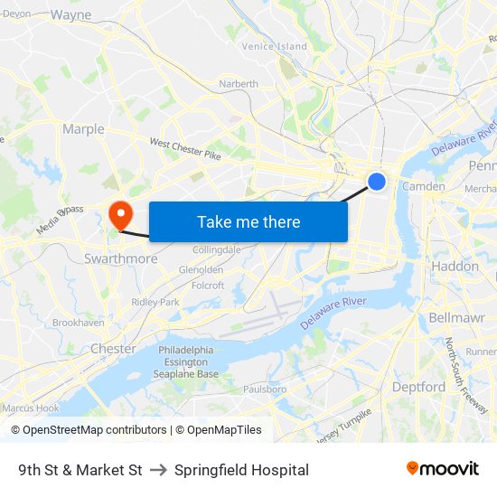 9th St & Market St to Springfield Hospital map