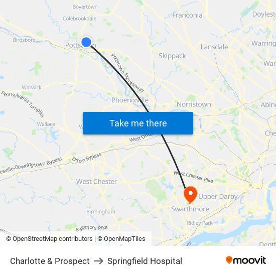 Charlotte & Prospect to Springfield Hospital map