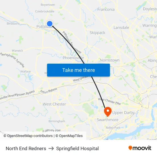 North End Redners to Springfield Hospital map