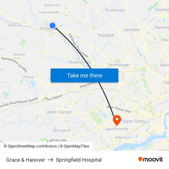 Grace & Hanover to Springfield Hospital map
