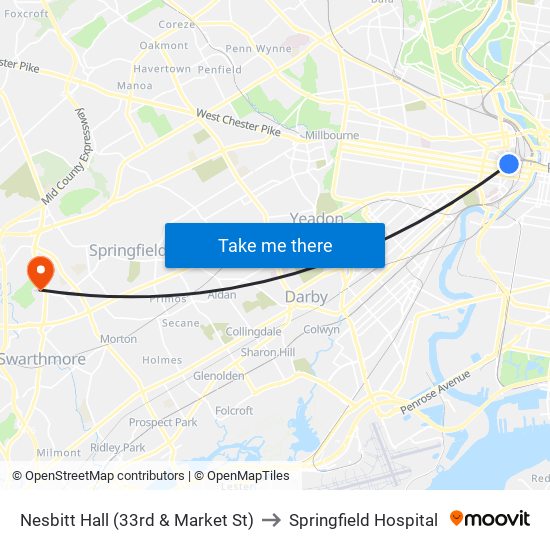 Nesbitt Hall (33rd & Market St) to Springfield Hospital map