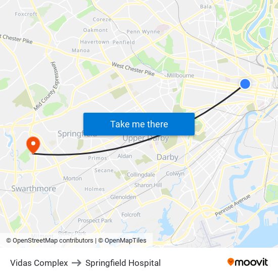 Vidas Complex to Springfield Hospital map