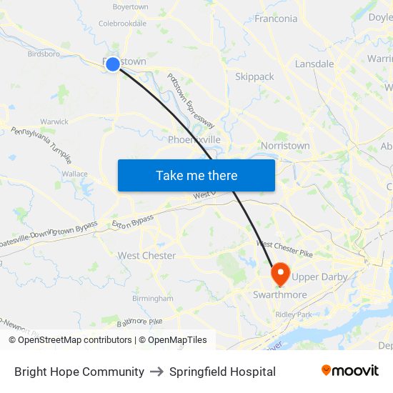 Bright Hope Community to Springfield Hospital map