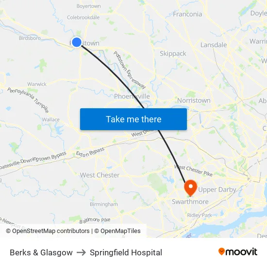 Berks & Glasgow to Springfield Hospital map