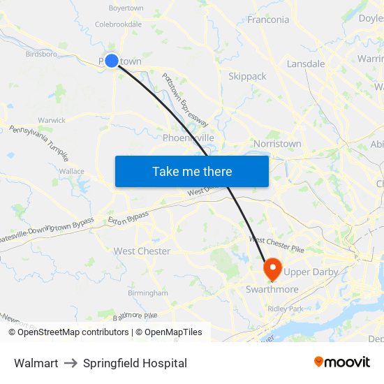 Walmart to Springfield Hospital map