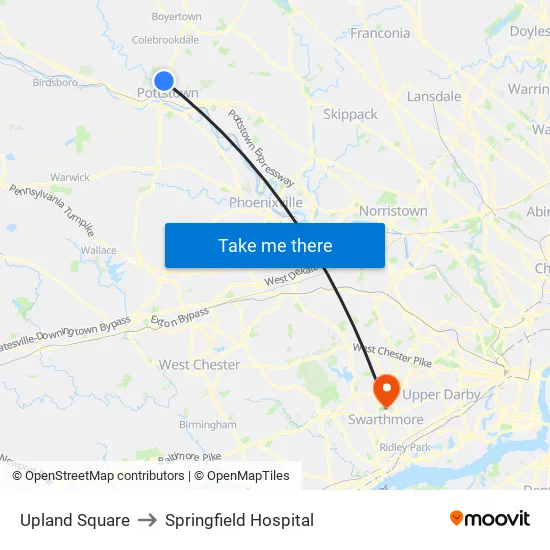 Upland Square to Springfield Hospital map