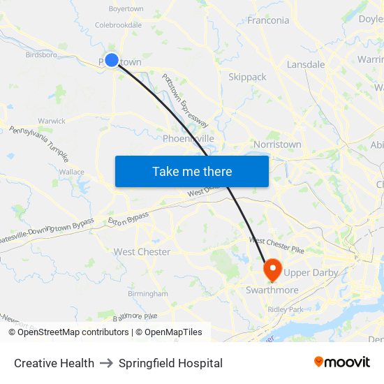 Creative Health to Springfield Hospital map