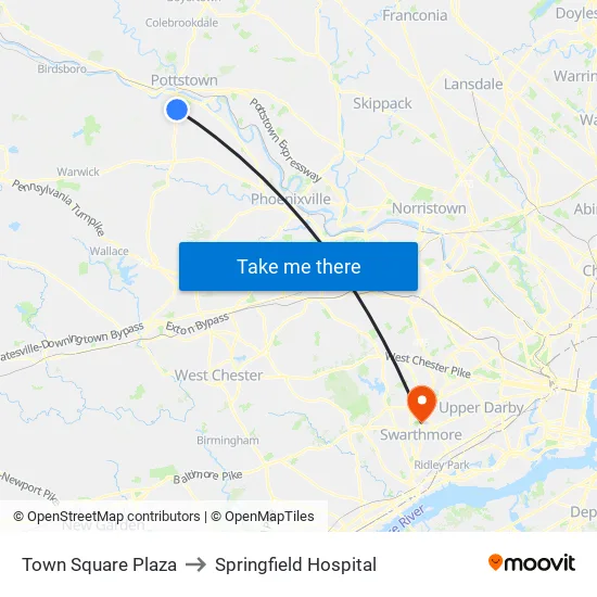 Town Square Plaza to Springfield Hospital map