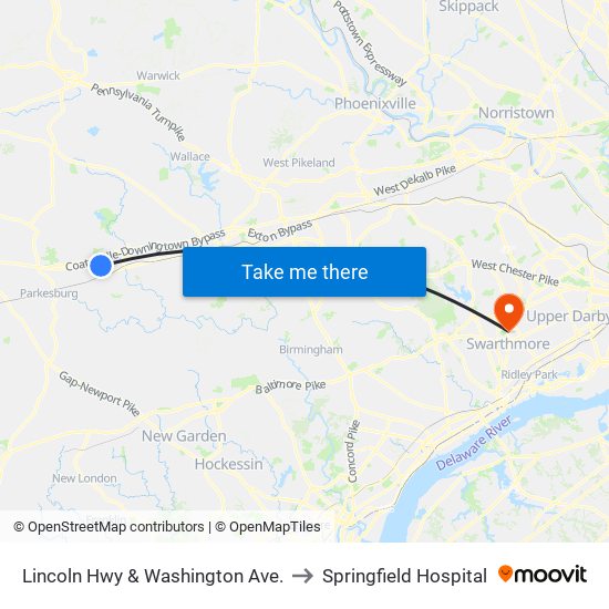 Lincoln Hwy & Washington Ave. to Springfield Hospital map