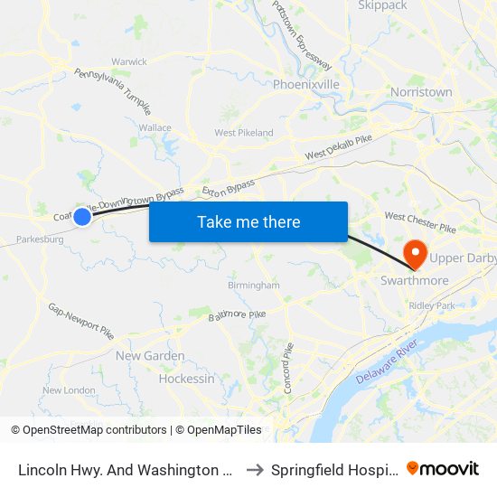 Lincoln Hwy. And Washington Ave. to Springfield Hospital map