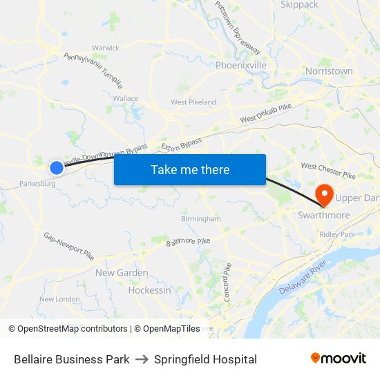 Bellaire Business Park to Springfield Hospital map